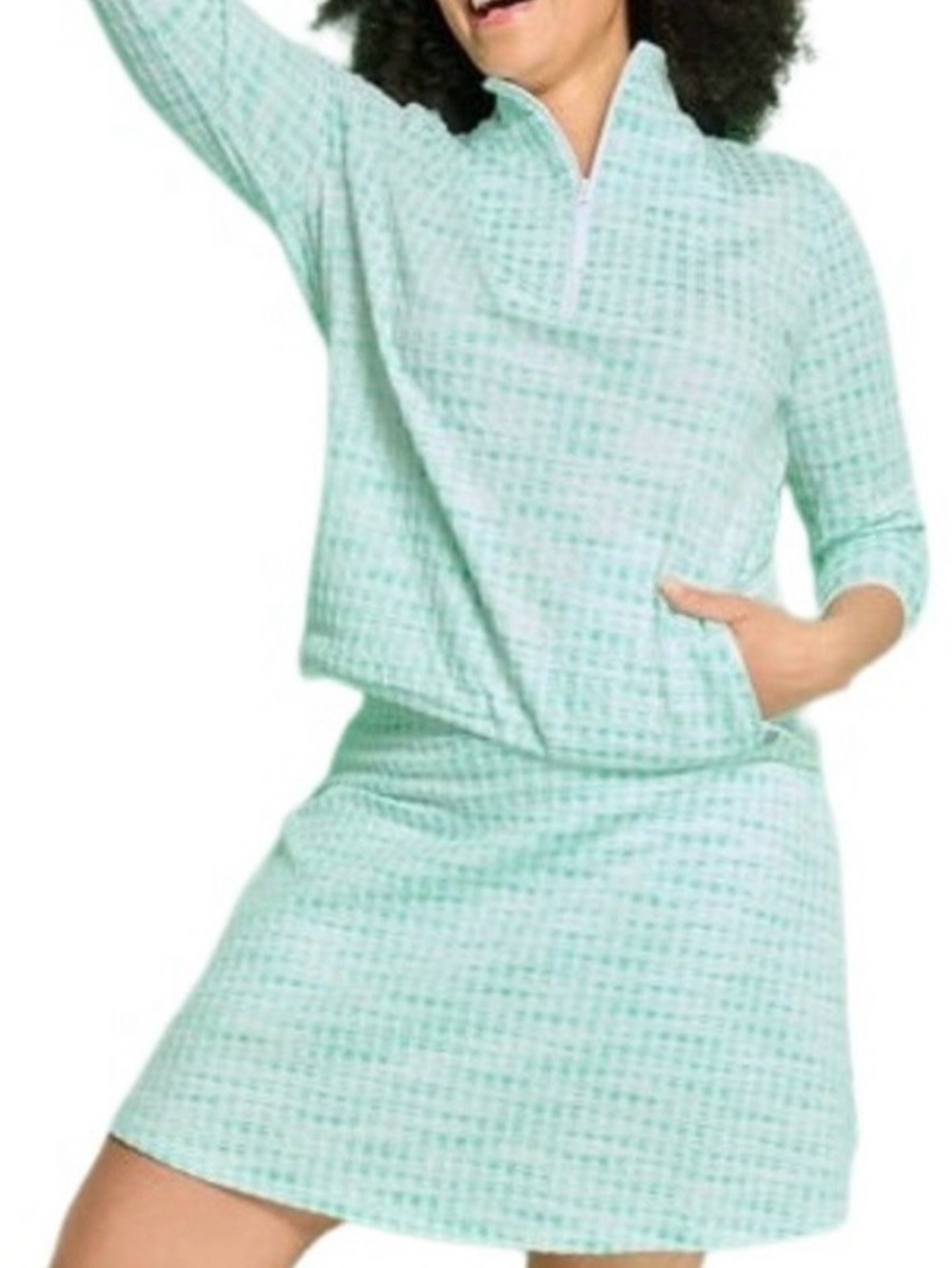 T by Talbots Picnic Plaid Jade Green Skort and quarter zip set Top MP / Skort Sm